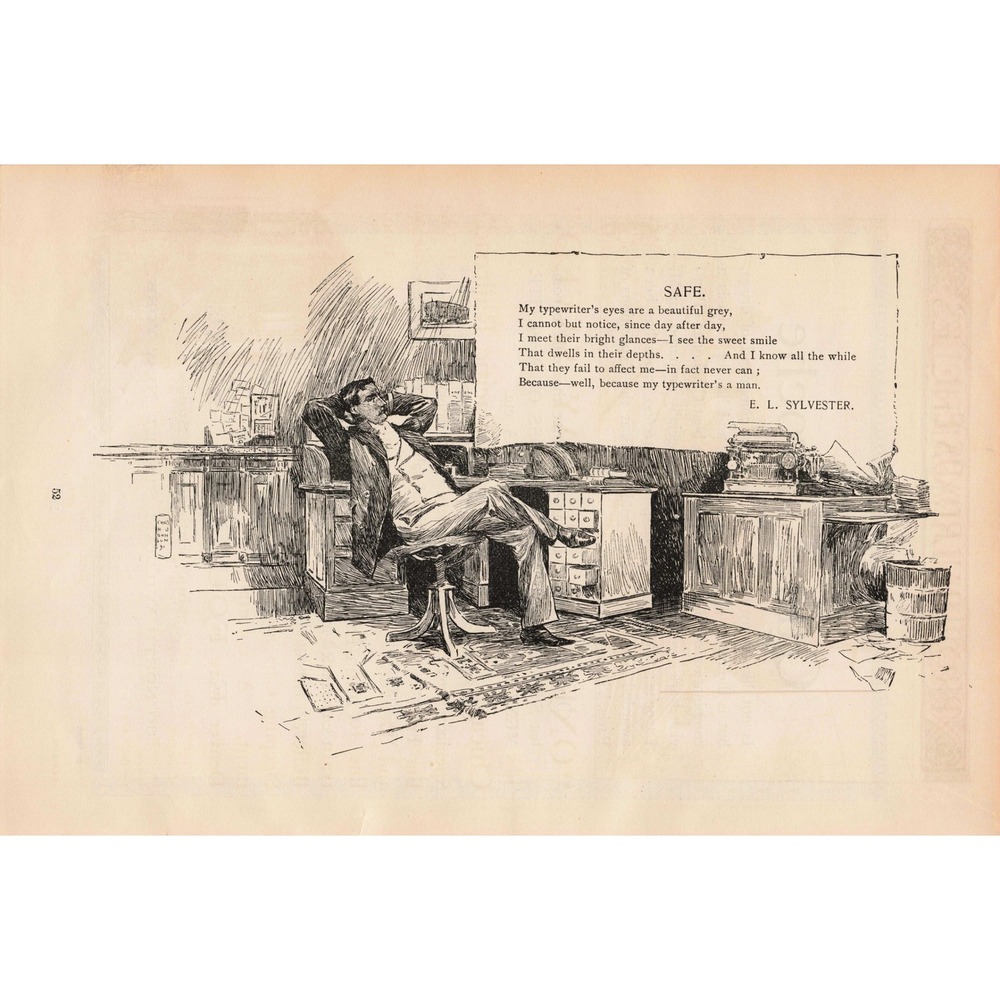 Antique 1891 Scribners Magazine Print Safe Poem E. L. Sylvester Victorian Office